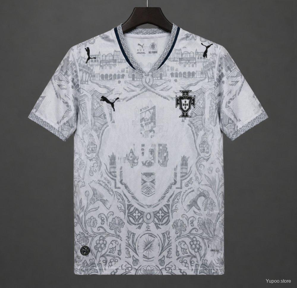 2026 Portugal White with Grey Azulejo Tile and Floral Tapestry Pattern Special Edition Fan Jersey